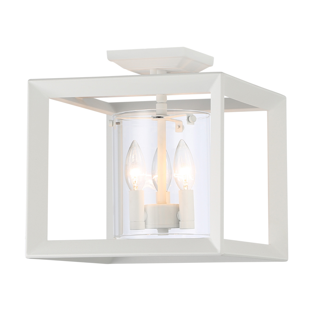 Golden Lighting Smyth 3-light 12"H Semi-Flush Mount in Natural White and Clear Glass